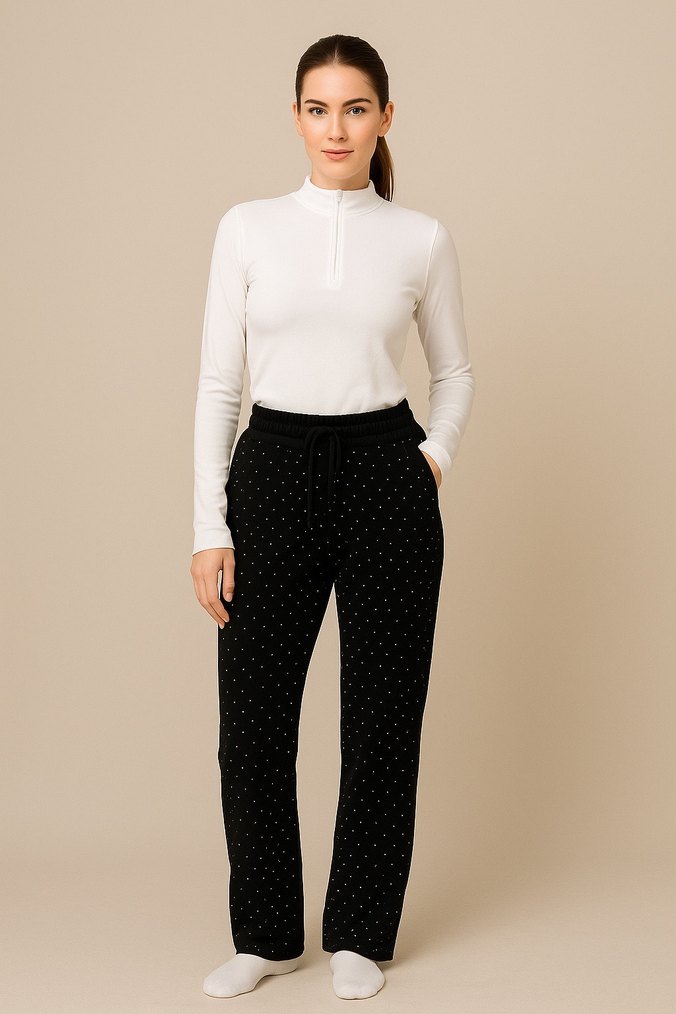 Taşlı Siyah Desenli Rahat Kesim Pantolonu - Görsel 2