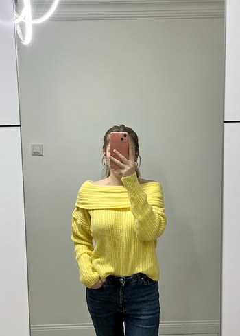 Sarı Madonna yaka Triko Kadın Kazak - Görsel 2