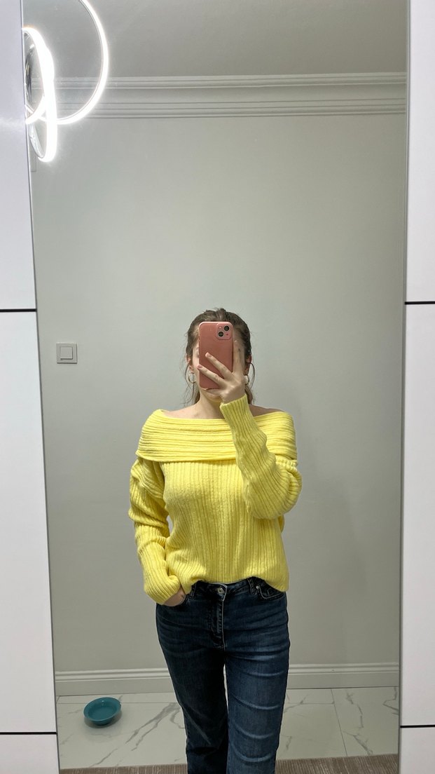 Sarı Madonna yaka Triko Kadın Kazak - Görsel 2