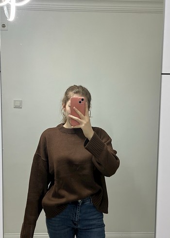 Kahverengi Örgü Kadın Kazak - Görsel 3