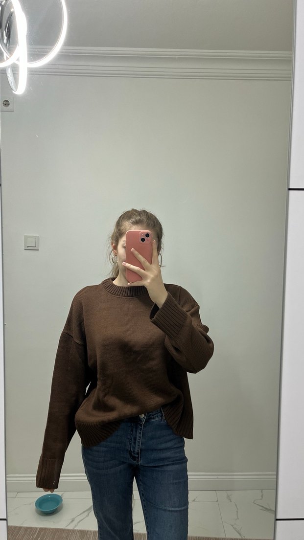 Kahverengi Örgü Kadın Kazak - Görsel 3