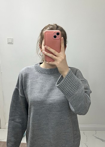 Gri Bisiklet Yaka Kadın Triko Kazak - Görsel 2