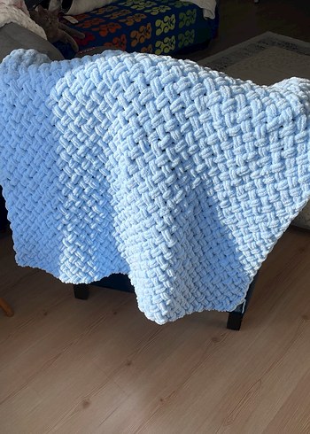 Mavi Örgü puffy bebek Battaniyesi - Görsel 3