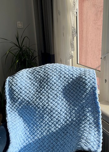 Mavi Örgü puffy bebek Battaniyesi - Görsel 2