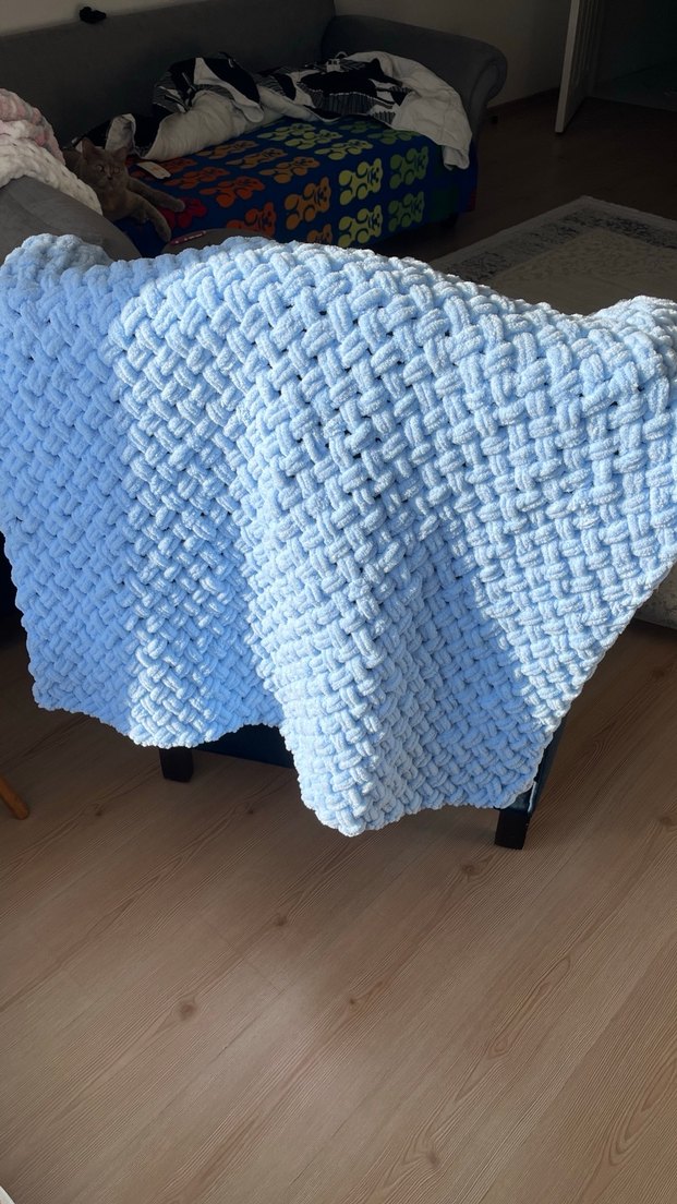 Mavi Örgü puffy bebek Battaniyesi - Görsel 3