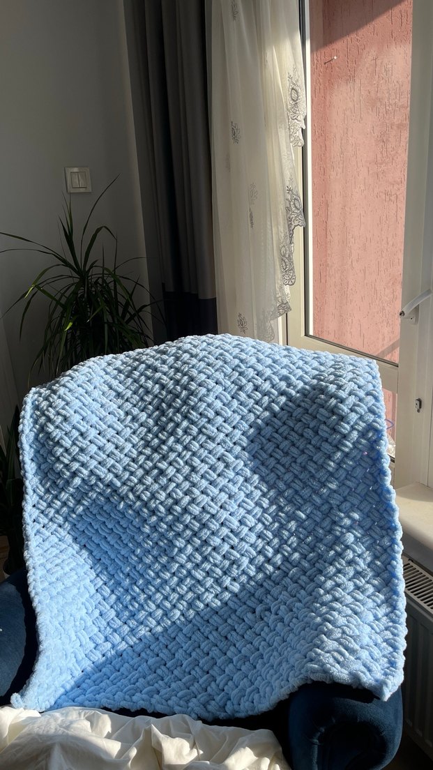 Mavi Örgü puffy bebek Battaniyesi - Görsel 2