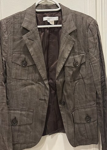 Zara Gri Ekose Keten Blazer Ceket