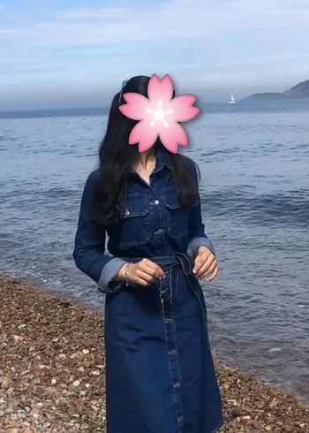 Düğmeli Lacivert Denim Uzun Kadın Elbise - Görsel 2