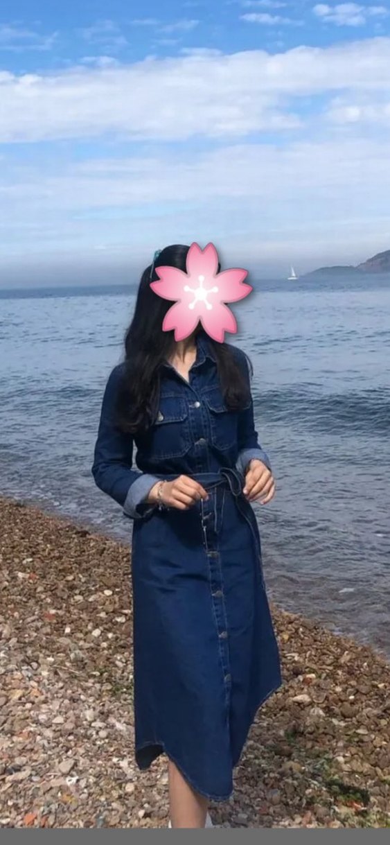 Düğmeli Lacivert Denim Uzun Kadın Elbise - Görsel 2