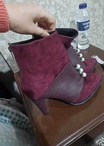 Bordo Süet Stiletto Bot - Görsel 4