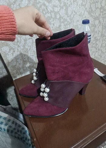 Bordo Süet Stiletto Bot - Görsel 7