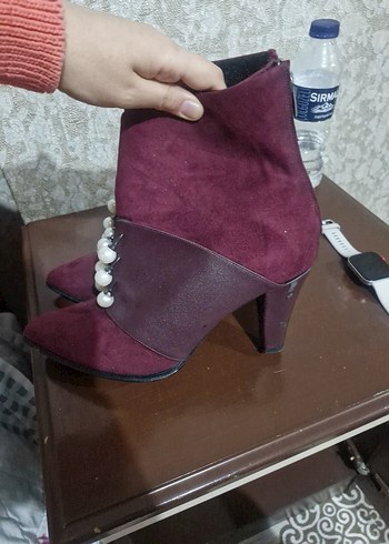 Bordo Süet Stiletto Bot - Görsel 2