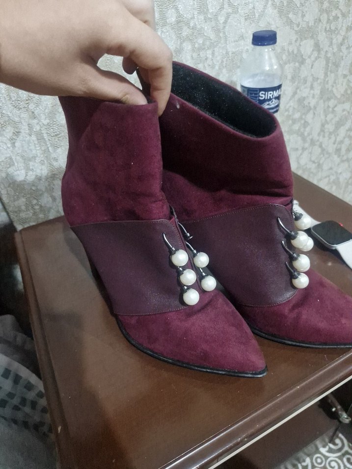 Bordo Süet Stiletto Bot - Görsel 5