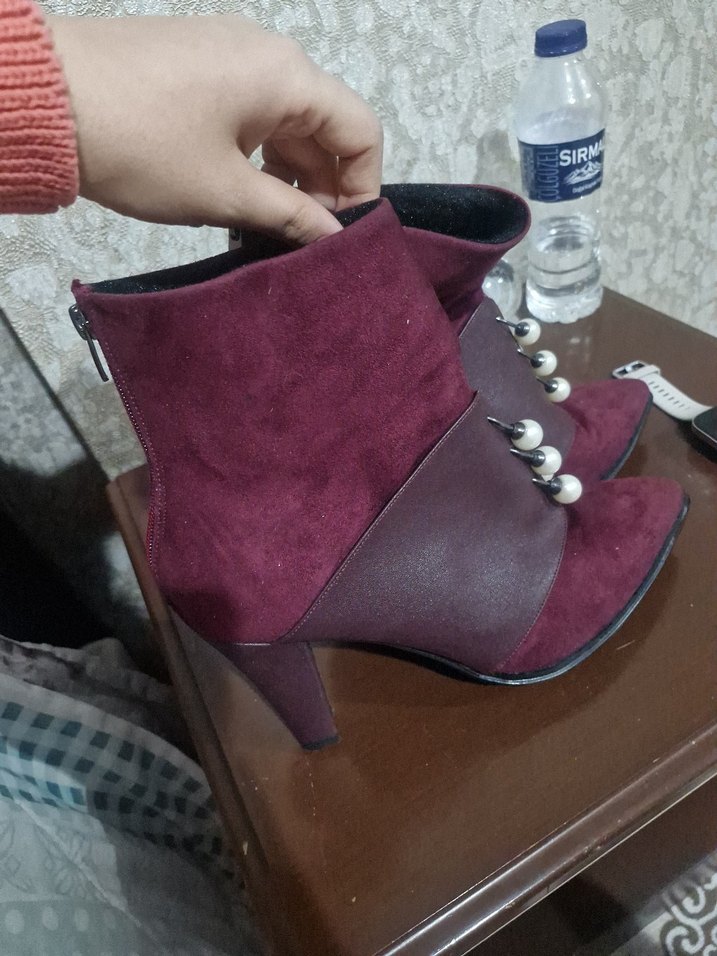 Bordo Süet Stiletto Bot - Görsel 4