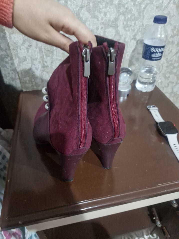 Bordo Süet Stiletto Bot - Görsel 3