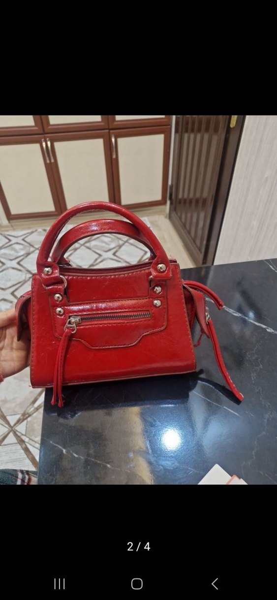 Kırmızı Deri Tokalı Kadın Çanta - Görsel 2