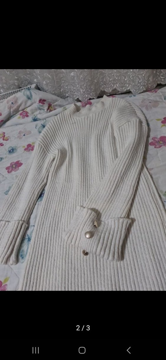 Beyaz Triko Boğazlı Kadın Kazak - Görsel 2