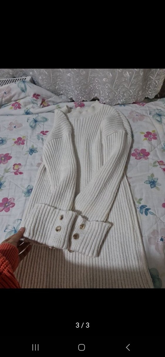 Beyaz Triko Boğazlı Kadın Kazak - Görsel 3