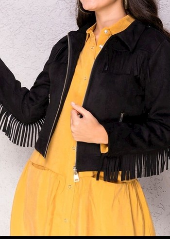 Siyah Püsküllü Kadın Süet Ceket - Görsel 2