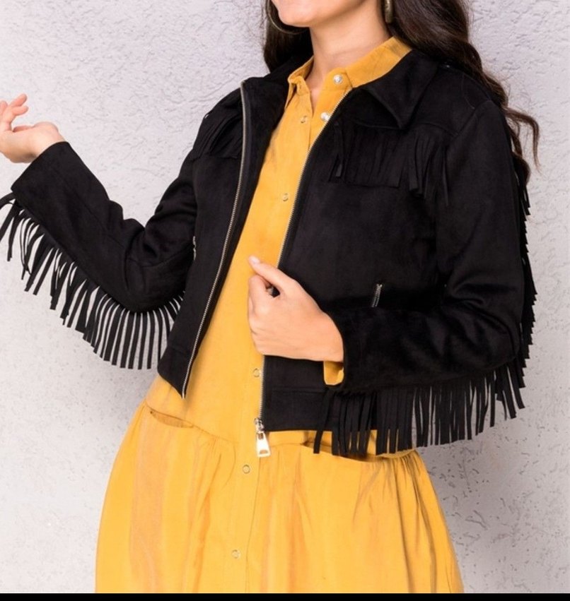 Siyah Püsküllü Kadın Süet Ceket - Görsel 2