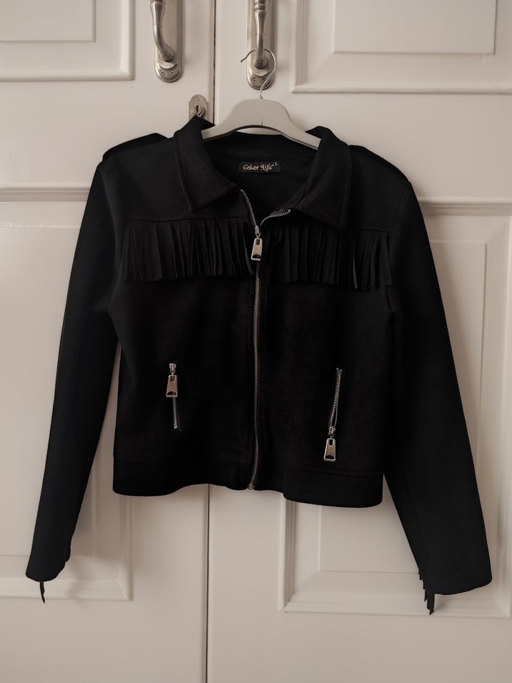 Siyah Püsküllü Kadın Süet Ceket - Görsel 3