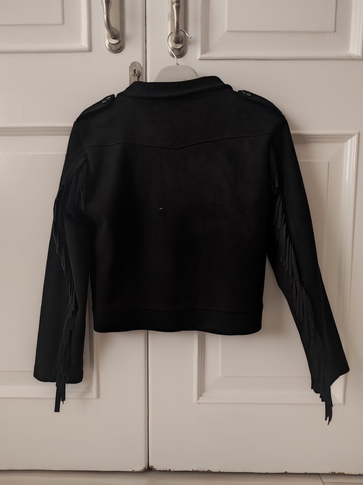 Siyah Püsküllü Kadın Süet Ceket - Görsel 4