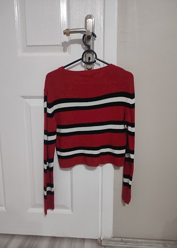 Kırmızı Çizgili Kadın Triko Kazak - Görsel 3