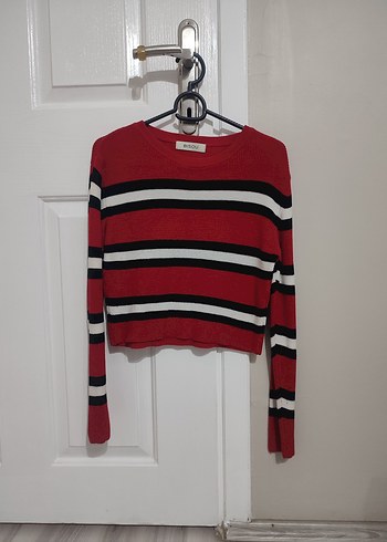 Kırmızı Çizgili Kadın Triko Kazak - Görsel 2