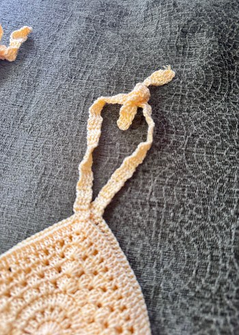 Sarı Örgü Nakışlı Bohem Mini Büstiyer - Görsel 3