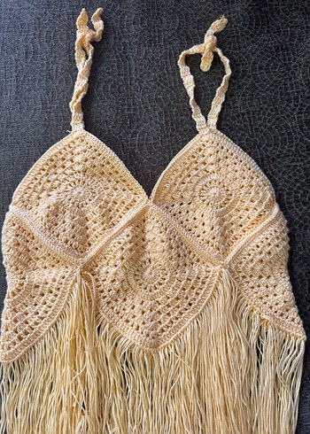 Sarı Örgü Nakışlı Bohem Mini Büstiyer - Görsel 4