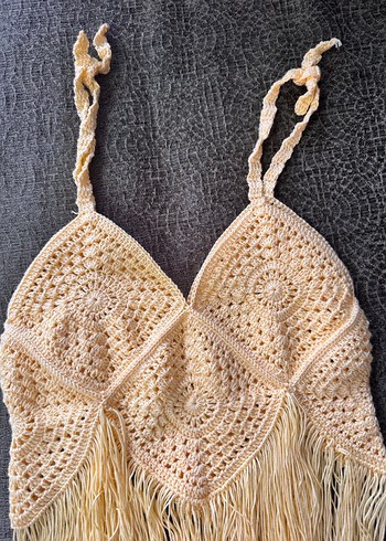 Sarı Örgü Nakışlı Bohem Mini Büstiyer - Görsel 2