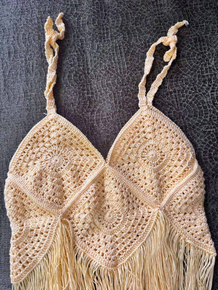 Sarı Örgü Nakışlı Bohem Mini Büstiyer - Görsel 2