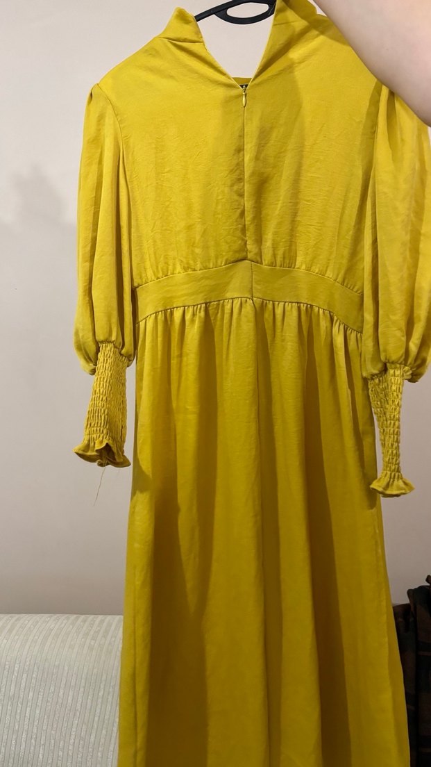 Sarı Uzun Kollu Bohem Kadın Elbise - Görsel 3