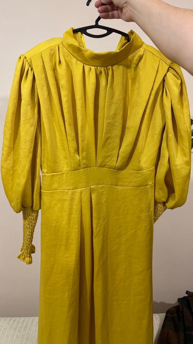 Sarı Uzun Kollu Bohem Kadın Elbise - Görsel 2