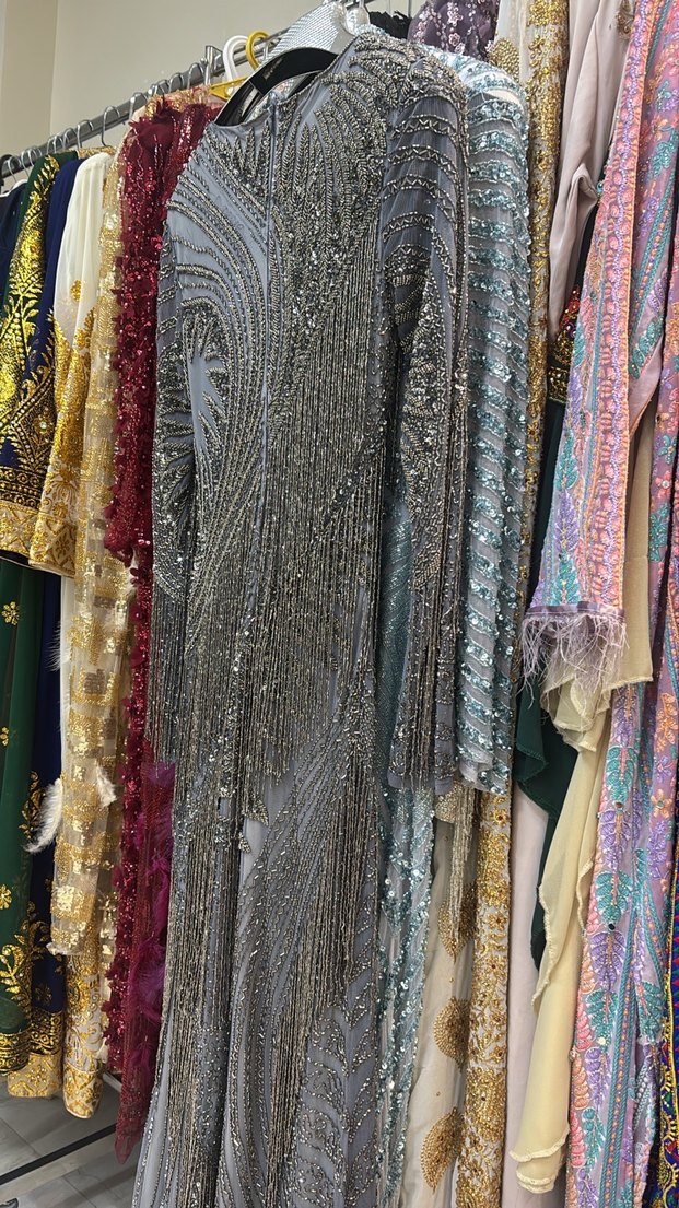 Uzun Kollu Gri Drapeli After Abiye Elbise - Görsel 2