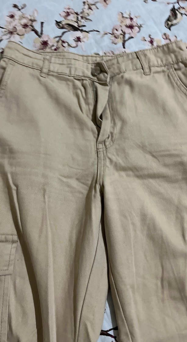 Bej Kadın Bol Kesim Düğmeli Kumaş Pantolon - Görsel 2