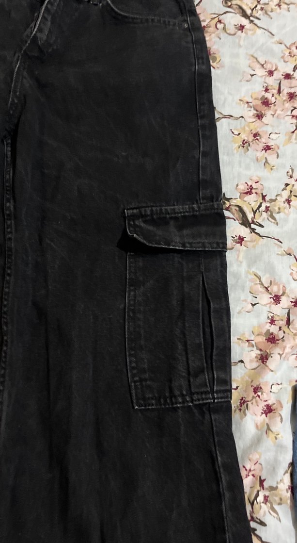 Siyah Kemerli Rahat Kesim Kadın Kot Pantolon - Görsel 2