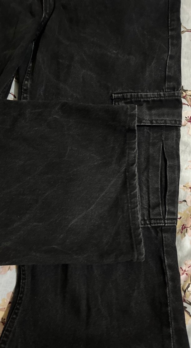 Siyah Kemerli Rahat Kesim Kadın Kot Pantolon - Görsel 4