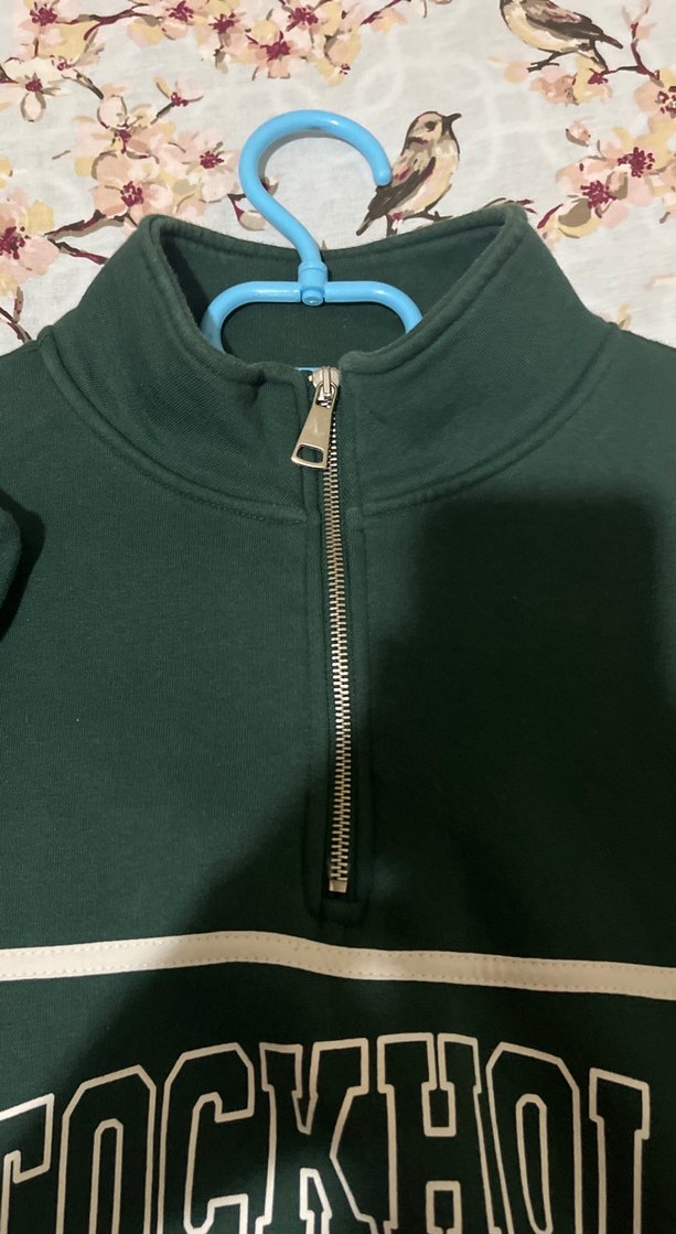 Yeşil Baskılı Yarım Fermuarlı Boğazlı Sweatshirt - Görsel 3