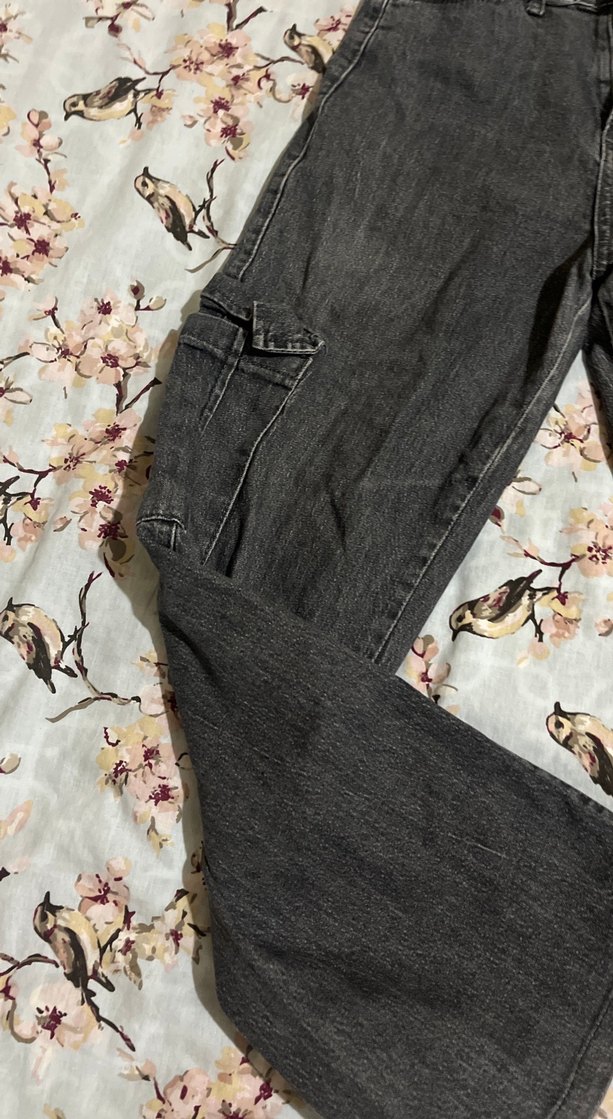 Gri Bol Kesim Kadın Denim Pantolon - Görsel 2