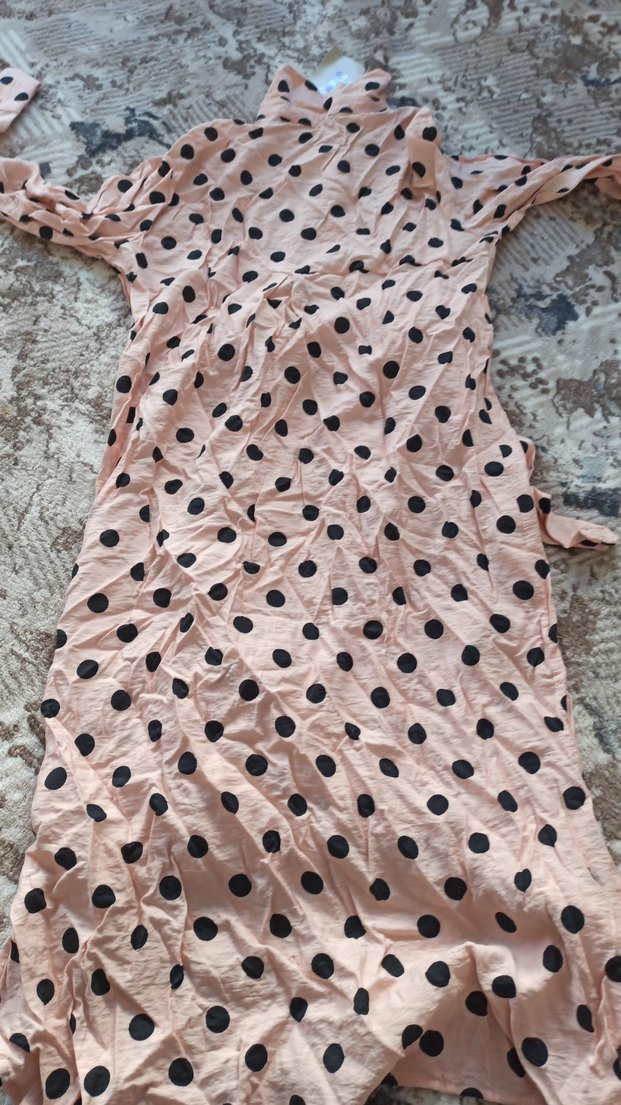 Pembe Puantiyeli Uzun Kadın Sabahlık - Görsel 4