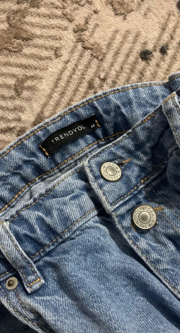 Kadın Mavi Bol Kesim Uzun Kot Pantolon - Görsel 3