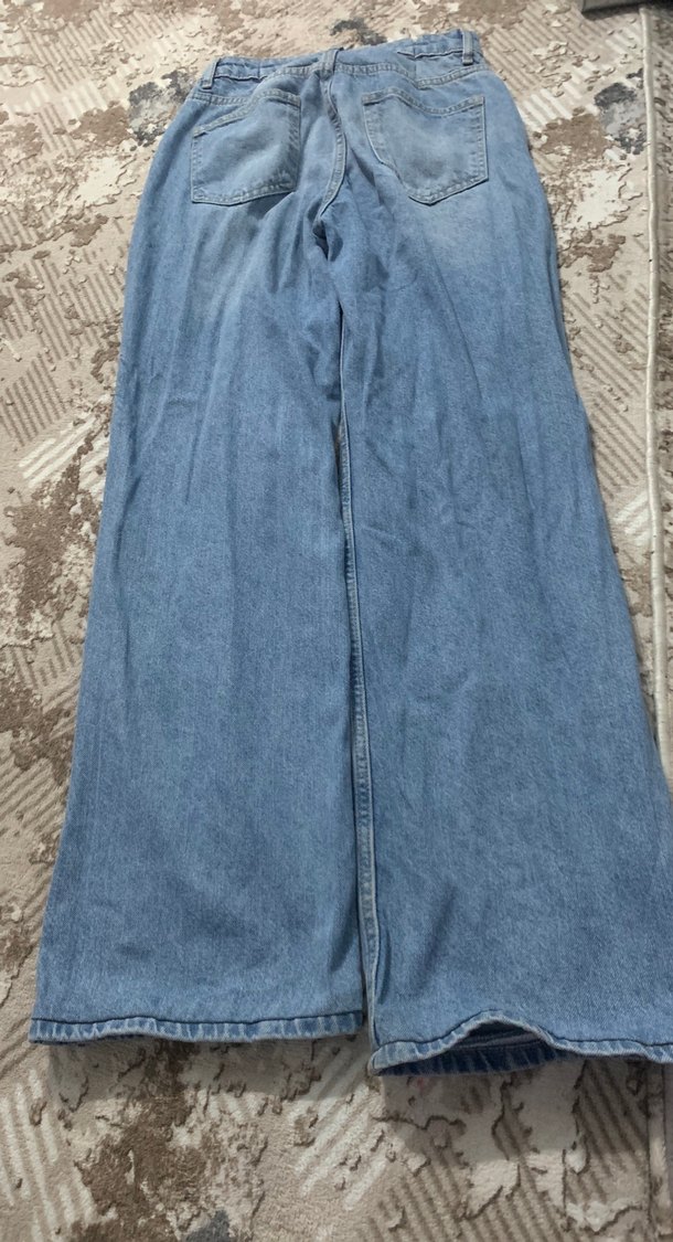 Kadın Mavi Bol Kesim Uzun Kot Pantolon - Görsel 2