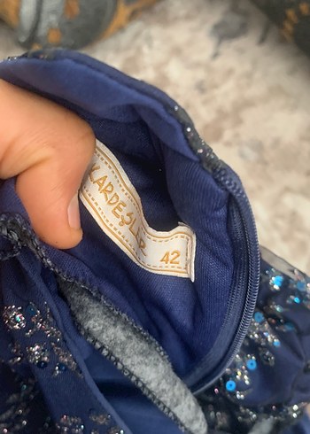 Kadın Lacivert Uzun İşlemeli Abiye Elbise - Görsel 5