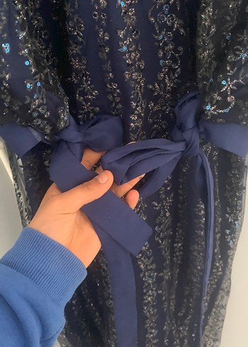 Kadın Lacivert Uzun İşlemeli Abiye Elbise - Görsel 2