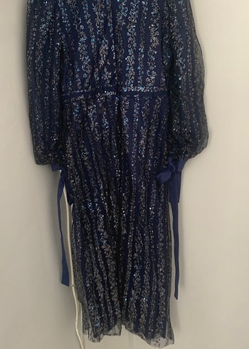 Kadın Lacivert Uzun İşlemeli Abiye Elbise - Görsel 3