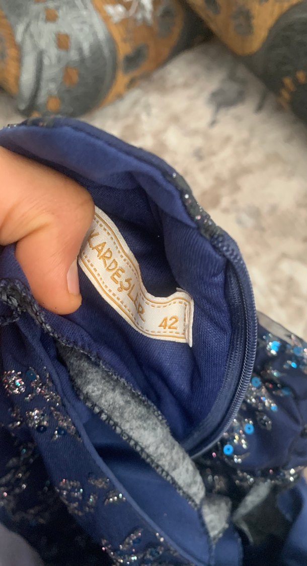 Kadın Lacivert Uzun İşlemeli Abiye Elbise - Görsel 5