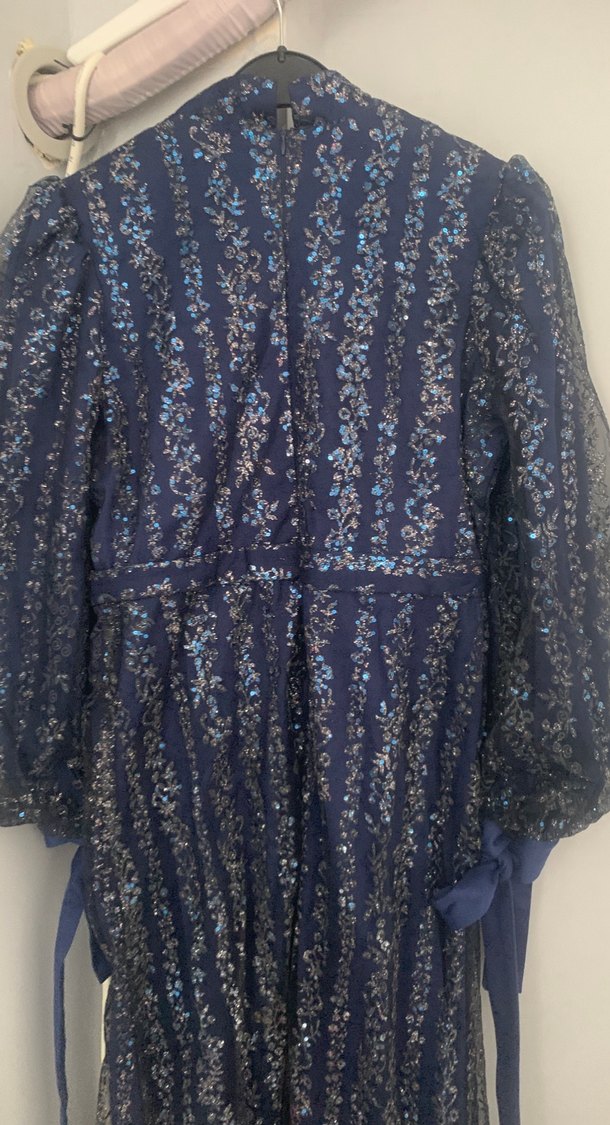 Kadın Lacivert Uzun İşlemeli Abiye Elbise - Görsel 4