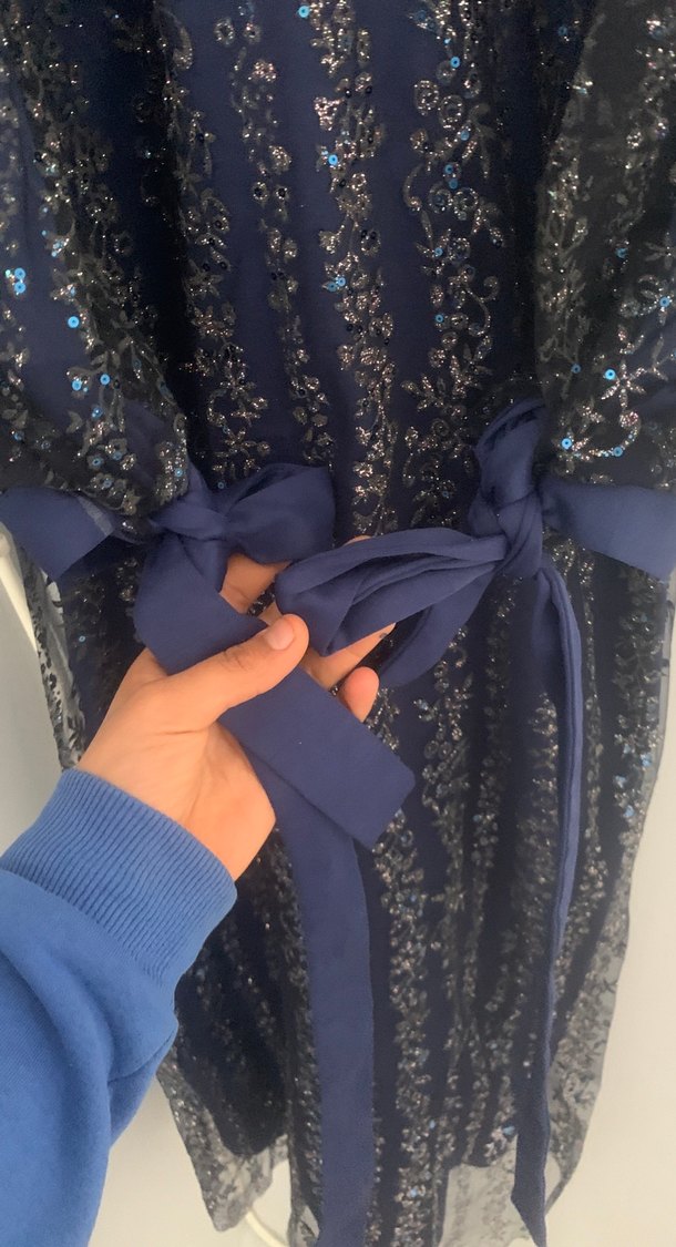 Kadın Lacivert Uzun İşlemeli Abiye Elbise - Görsel 2