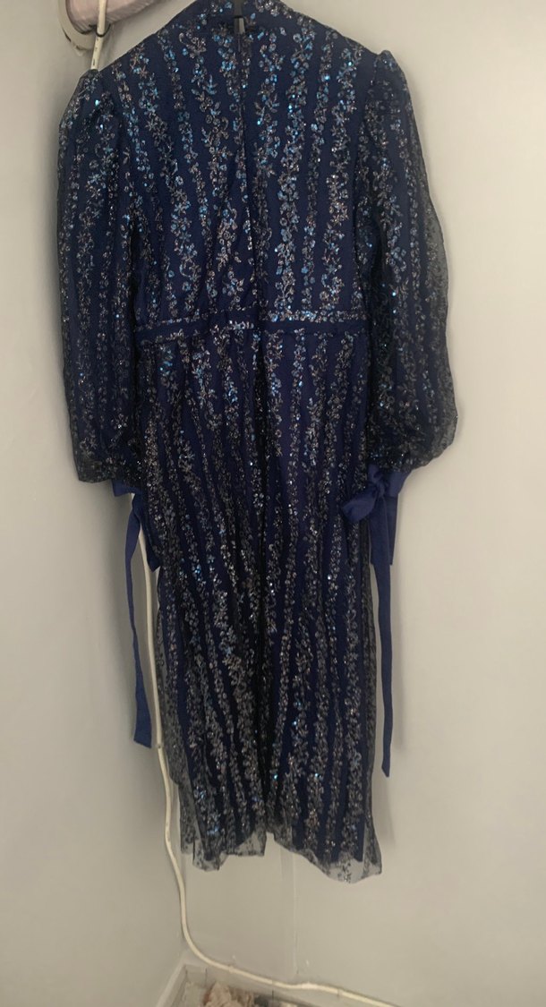 Kadın Lacivert Uzun İşlemeli Abiye Elbise - Görsel 3